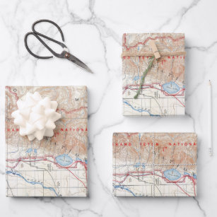 Vintage Grand Teton National Park Wyoming Map Post Wrapping Paper Sheets