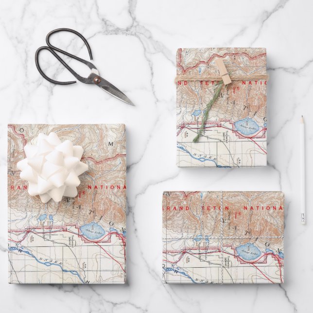 Vintage Grand Teton National Park Wyoming Map Post Wrapping Paper Sheets (Front)