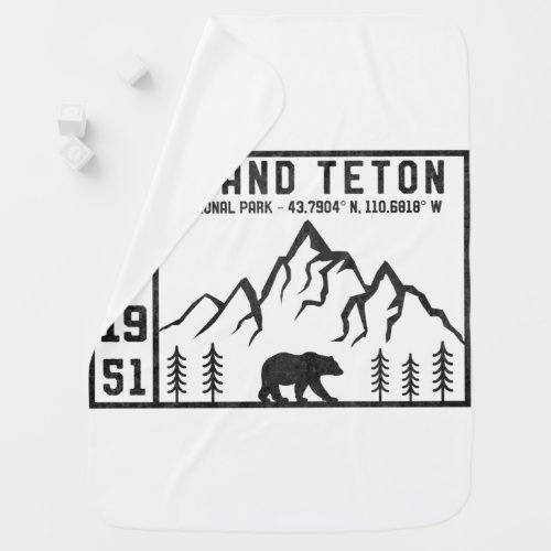 Vintage Grand Teton National Park Wyoming Mountain Baby Blanket