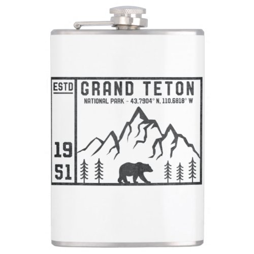 Vintage Grand Teton National Park Wyoming Mountain Flask