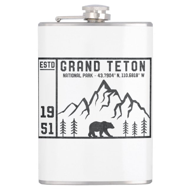 Vintage Grand Teton National Park Wyoming Mountain Flask (Front)