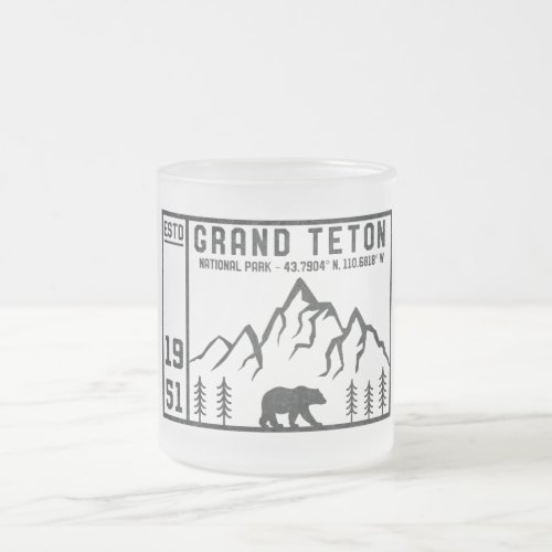 Vintage Grand Teton National Park Wyoming Mountain Frosted Glass Coffee Mug