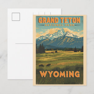 vintage Grand Teton National Park Wyoming Retro Holiday Postcard