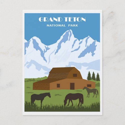 Vintage Grand Teton National Park Wyoming Travel Postcard