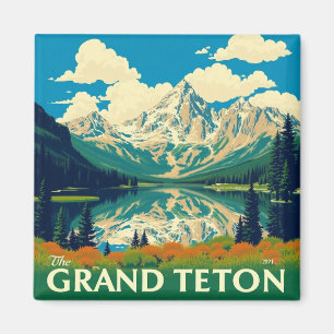 Vintage Grand Teton Wyoming Retro Travel Magnet