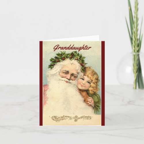 Vintage Granddaughter And Santa Card