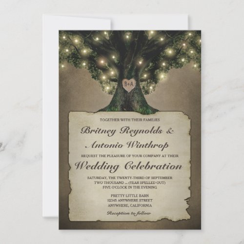 Vintage Grandfather Oak Tree Wedding Invitations