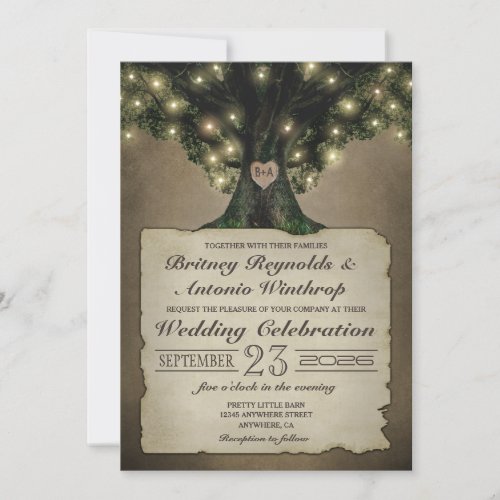 Vintage Grandfather Oak Tree Wedding Invitations