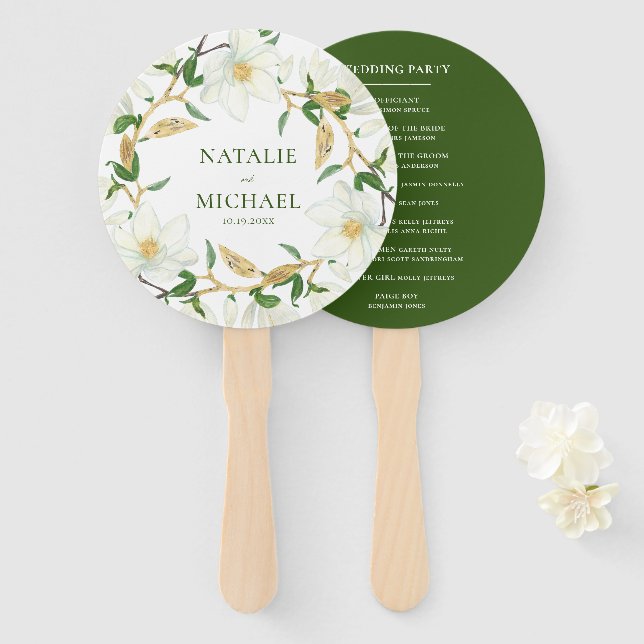 Vintage Grandiflora Magnolia Southern Wedding Hand Fan (Front and Back)