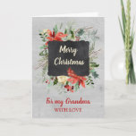 Vintage Grandma Merry Christmas Card<br><div class="desc">Merry Christmas greeting card for grandma with vintage watercolor flowers and cardinal,  chalkboard and wood patterns,  wish your grandmother well this holiday season with this elegant greeting card.</div>