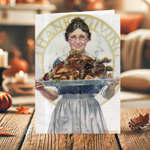 Vintage Grandma Serving Turkey Thanksgiving Holiday Card