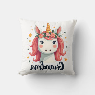 Vintage Grandma Unicorn Floral Crown Cute Magical Throw Pillow