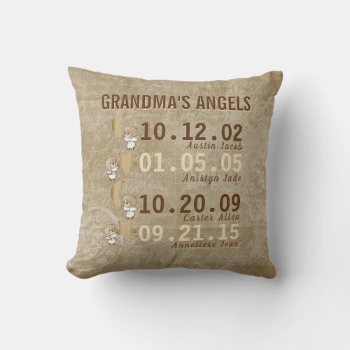 Vintage Grandmas Little Angels _ 8 Grandchildren Throw Pillow