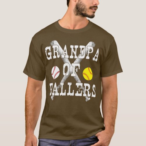Vintage Grandpa of Ballers Funny Baseball Softball T_Shirt