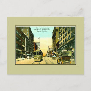 Vintage Grant avenue, streetcar, Kansas City MO Postcard