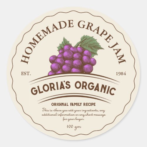 Vintage Grape Fruit Jam Custom Food Label