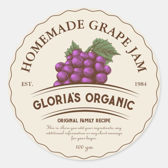Vintage Grape Fruit Jam Custom Food Label (Front)