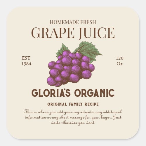 Vintage Grape Fruit Juice Custom Product Label