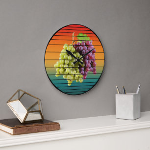 Vintage grape fruits food heathy vegan large clock