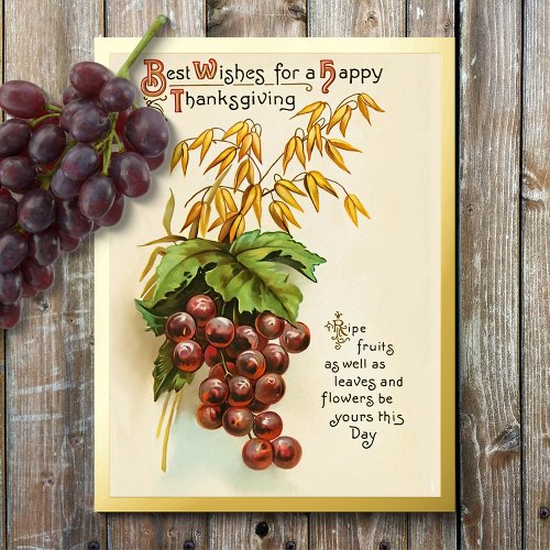 Vintage Grape Harvest Thanksgiving Foil Holiday Postcard
