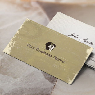 Vintage Grape Logo Aged Paper Texture Winery Business Card