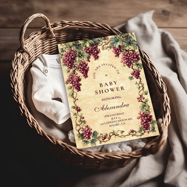 Vintage Grape Vineyard Botanical Baby Shower Invitation (Creator Uploaded)