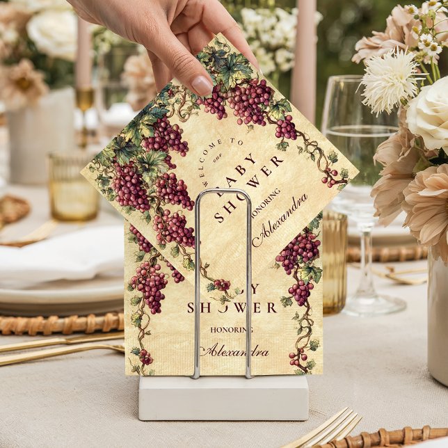 Vintage Grape Vineyard Botanical Baby Shower Napkins (Creator Uploaded)