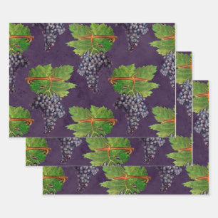 Vintage Grapes and Vines on Purple Wrapping Paper Sheets