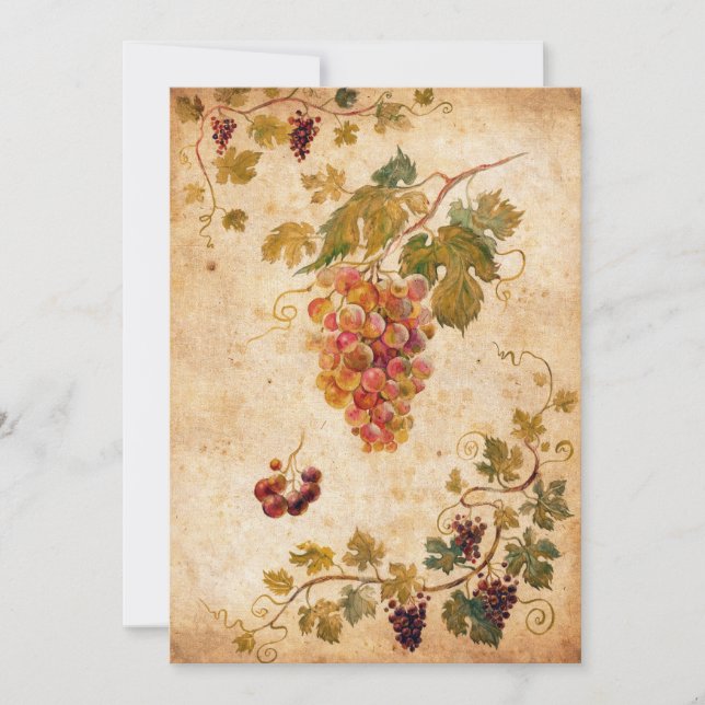 Vintage Grapes and Vineyard – Rustic Wine Invitation (Front)