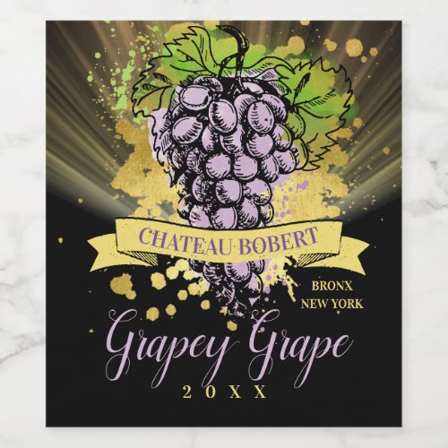 Vintage grapes personalized homemade red wine labe wine label