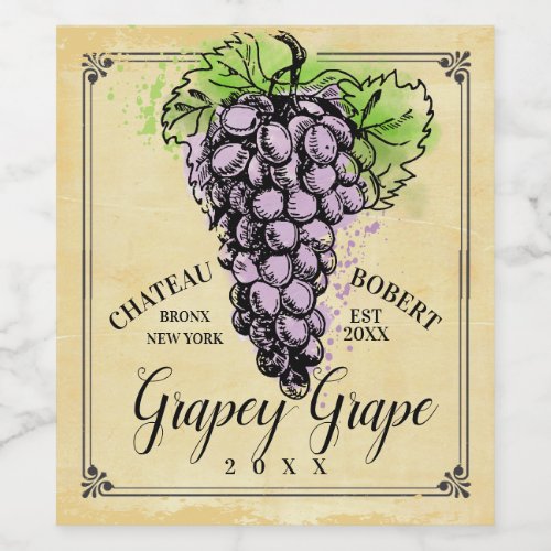 Vintage grapes personalized homemade red wine label