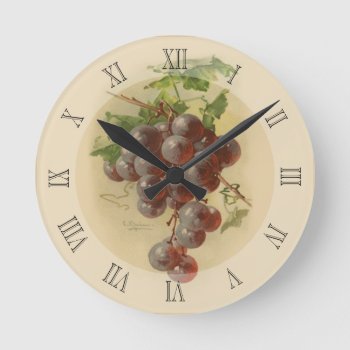Vintage Grapes Round Clock by Past_Impressions at Zazzle