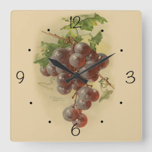 Vintage grapes square wall clock