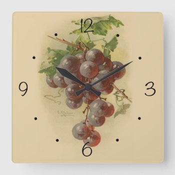Vintage Grapes Square Wall Clock by Past_Impressions at Zazzle