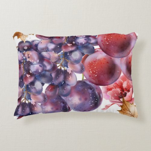 Vintage Grapes Watercolor Autumn Card Accent Pillow