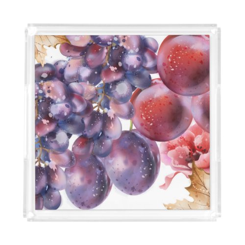 Vintage Grapes Watercolor Autumn Card Acrylic Tray