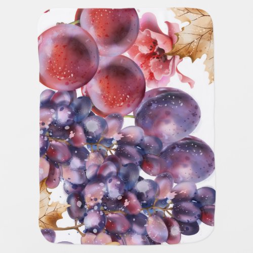Vintage Grapes Watercolor Autumn Card Baby Blanket