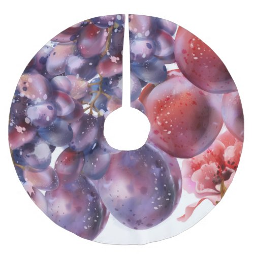 Vintage Grapes Watercolor Autumn Card Brushed Polyester Tree Skirt