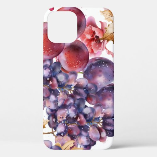 Vintage Grapes Watercolor Autumn Card iPhone 12 Case