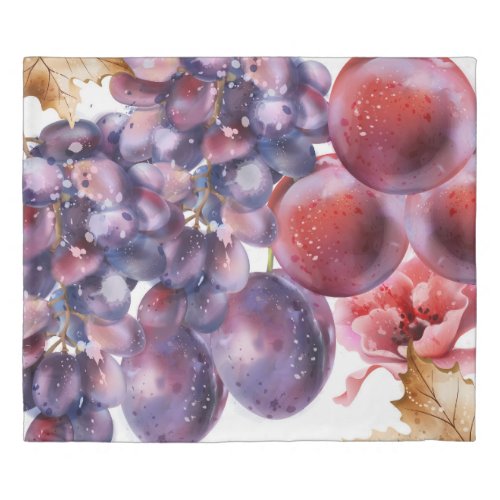 Vintage Grapes Watercolor Autumn Card Duvet Cover