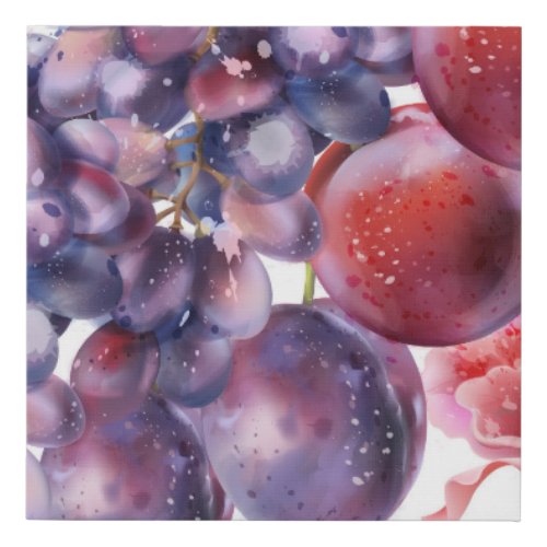 Vintage Grapes Watercolor Autumn Card Faux Canvas Print