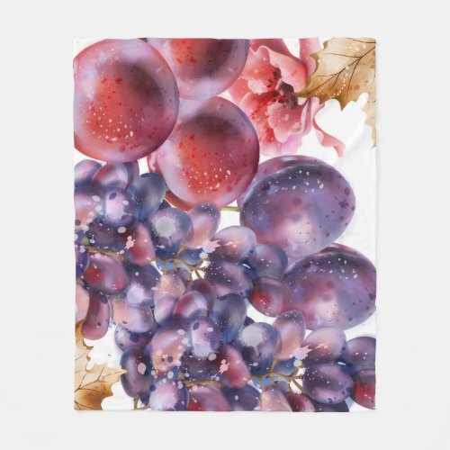 Vintage Grapes Watercolor Autumn Card Fleece Blanket