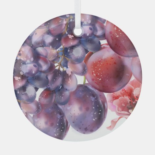 Vintage Grapes Watercolor Autumn Card Glass Ornament
