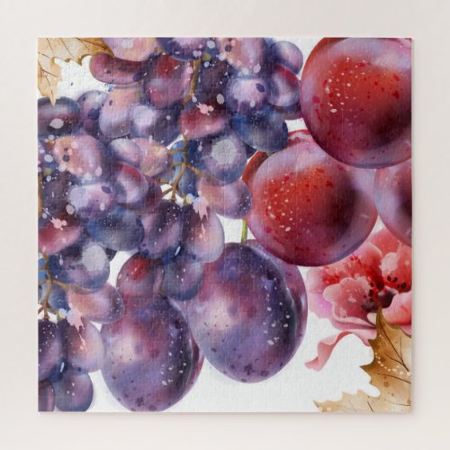 Vintage Grapes Watercolor Autumn Card Jigsaw Puzzle