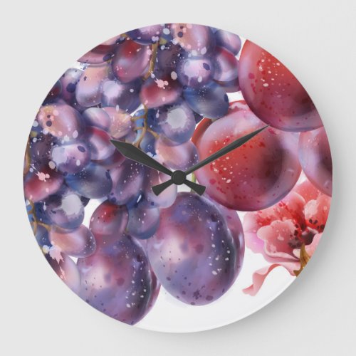 Vintage Grapes Watercolor Autumn Card Large Clock