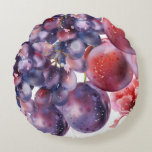 Vintage Grapes Watercolor Autumn Card Round Pillow