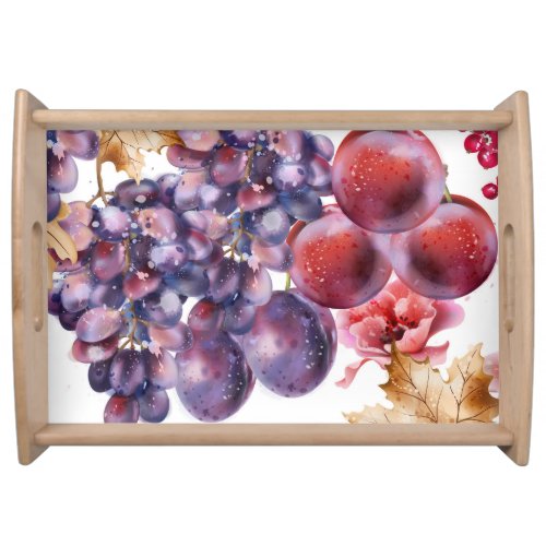 Vintage Grapes Watercolor Autumn Card Serving Tray