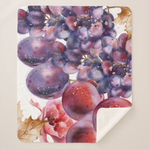 Vintage Grapes Watercolor Autumn Card Sherpa Blanket