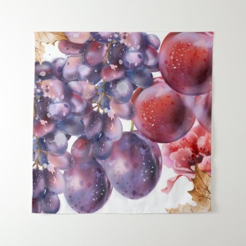Vintage Grapes Watercolor Autumn Card Tapestry