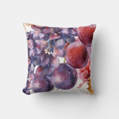 Vintage Grapes Watercolor Autumn Card Throw Pillow